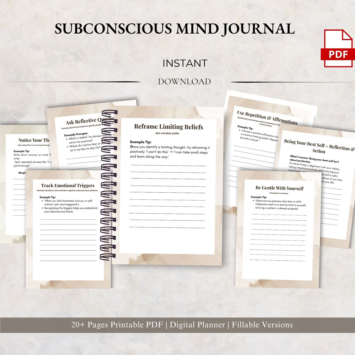 Subconscious Mind Journal Printable | Inner Healing, Thought Rewiring & Mindset Reset Workbook