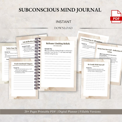 Subconscious Mind Journal Printable | Inner Healing, Thought Rewiring & Mindset Reset Workbook