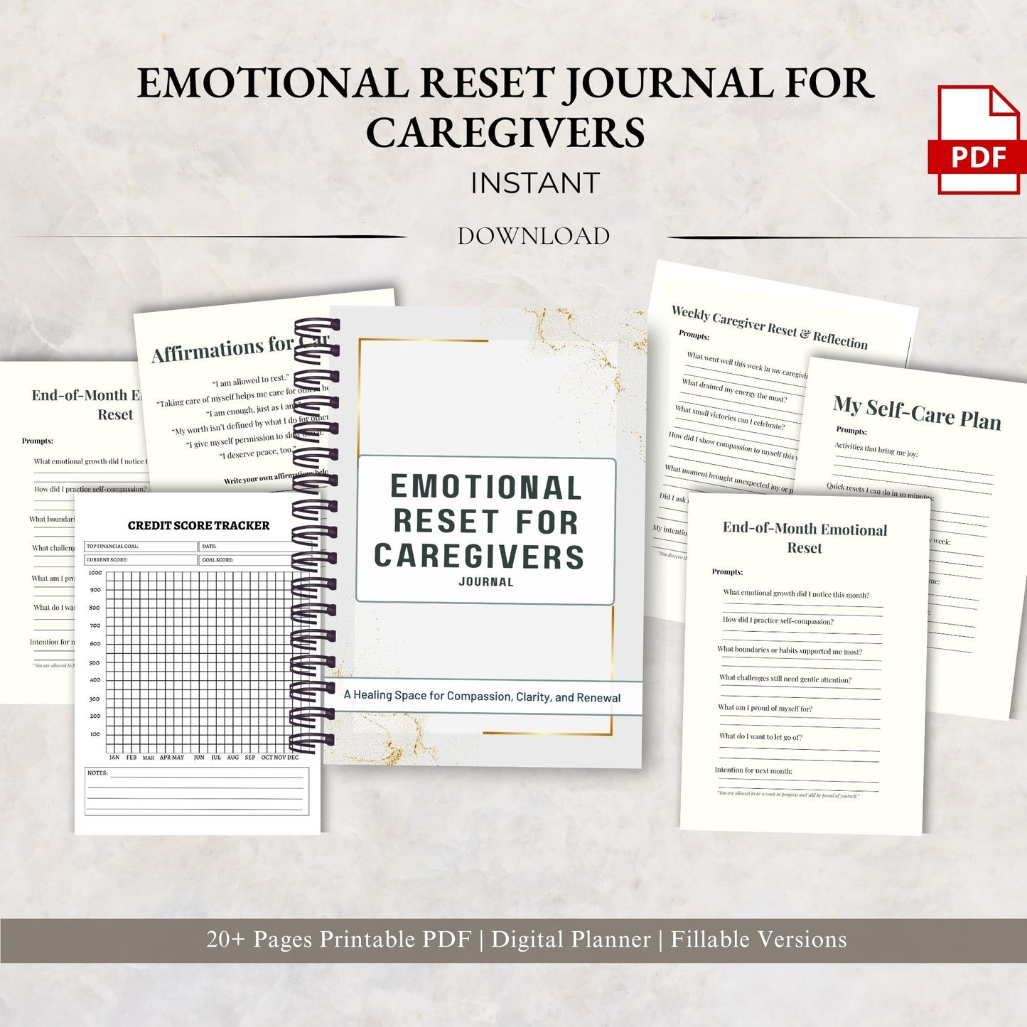 Emotional Reset Journal for Caregivers | Self Care & Stress Relief Planner | Mental Wellness Journal | Burnout Recovery Journal