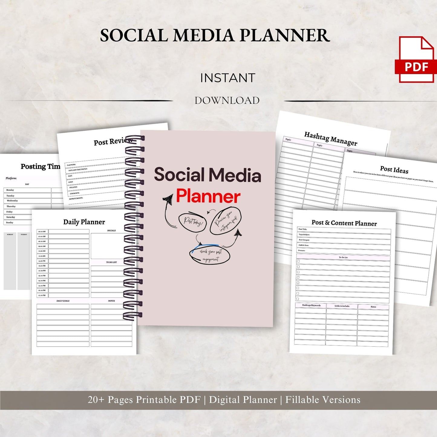 Social Media Planner | Content Planner & Strategy Tracker | Instagram & TikTok Planner | Marketing Planner Printable