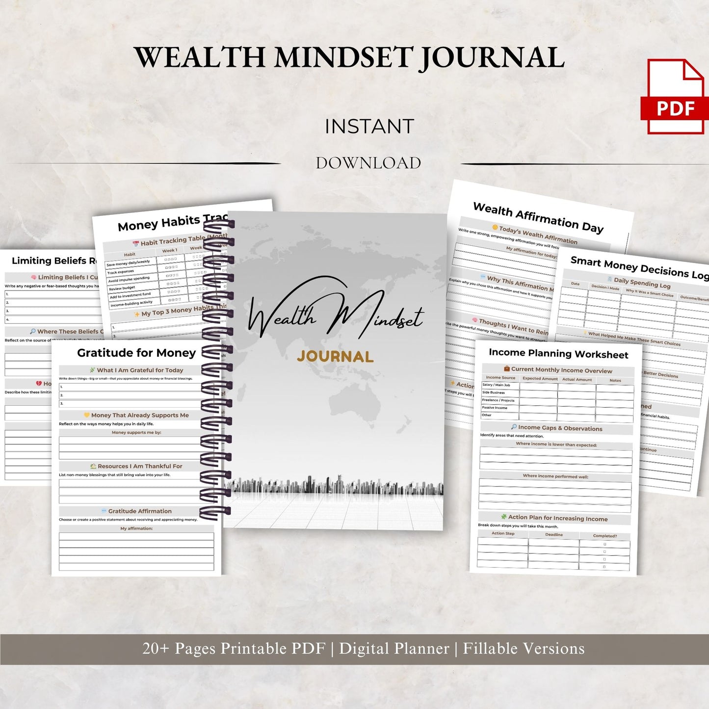 Wealth Mindset Journal Printable | Abundance Thinking, Money Growth & Success Planner