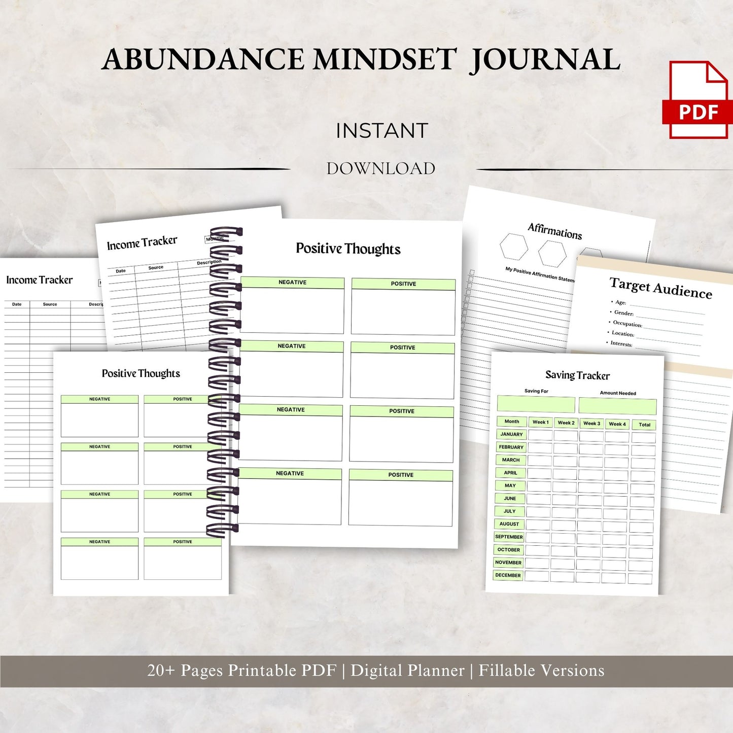 Abundance Mindset Journal Printable | Positive Thinking & Manifestation Workbook