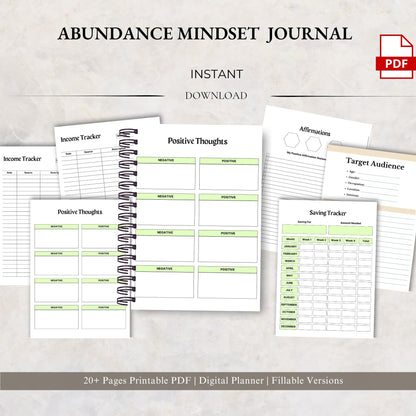 Abundance Mindset Journal Printable | Positive Thinking & Manifestation Workbook