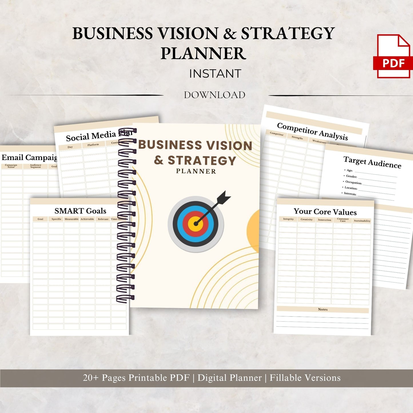 Business Vision & Strategy Planner Printable | Goal Setting & Growth Workbook