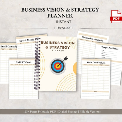 Business Vision & Strategy Planner Printable | Goal Setting & Growth Workbook