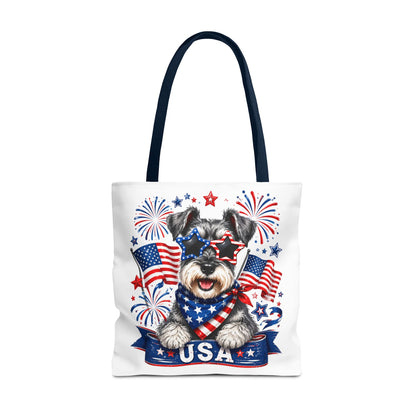 Patriotic Schnauzer Tote Bag — USA Flag Fireworks All-Over Print
