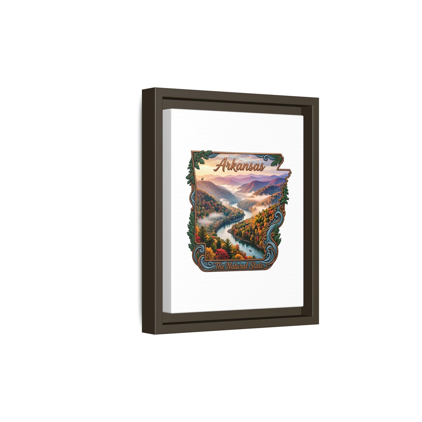 Arkansas Scenic State Map Canvas — "The Natural State" Framed Wall Art