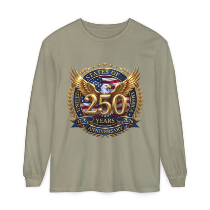 250 Years Anniversary Long Sleeve T-Shirt — USA Bicentennial 1776–2026 Eagle Emblem