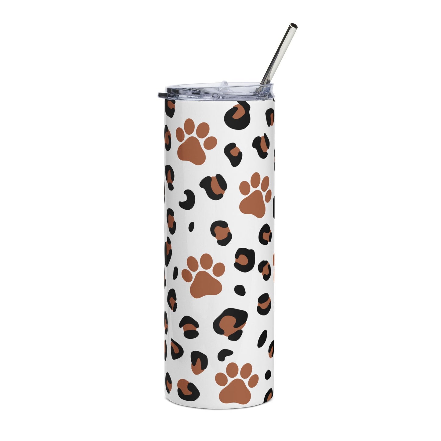 20oz Leopard Paw Stainless Steel Tumbler – Animal Print Travel Cup