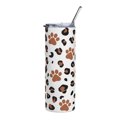 20oz Leopard Paw Stainless Steel Tumbler – Animal Print Travel Cup