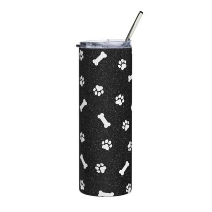 20oz Stainless Tumbler — Black Paw Prints & Bones Travel Cup