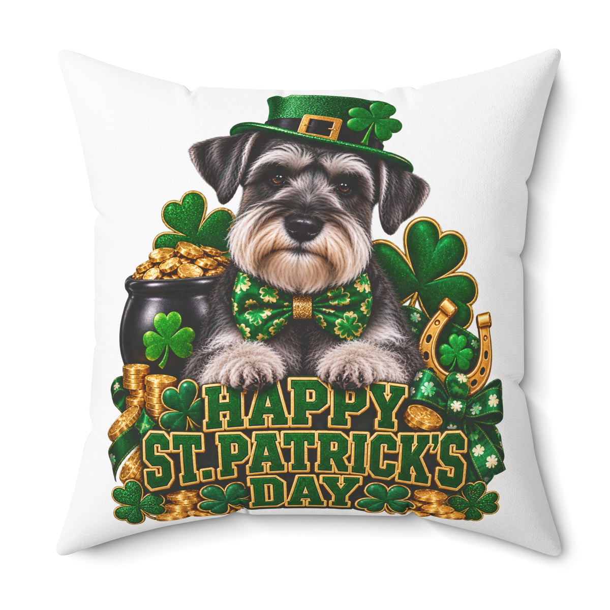 St. Patrick's Schnauzer Pillow — Happy St. Patrick’s Day Decorative Throw Pillow