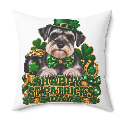 St. Patrick's Schnauzer Pillow — Happy St. Patrick’s Day Decorative Throw Pillow