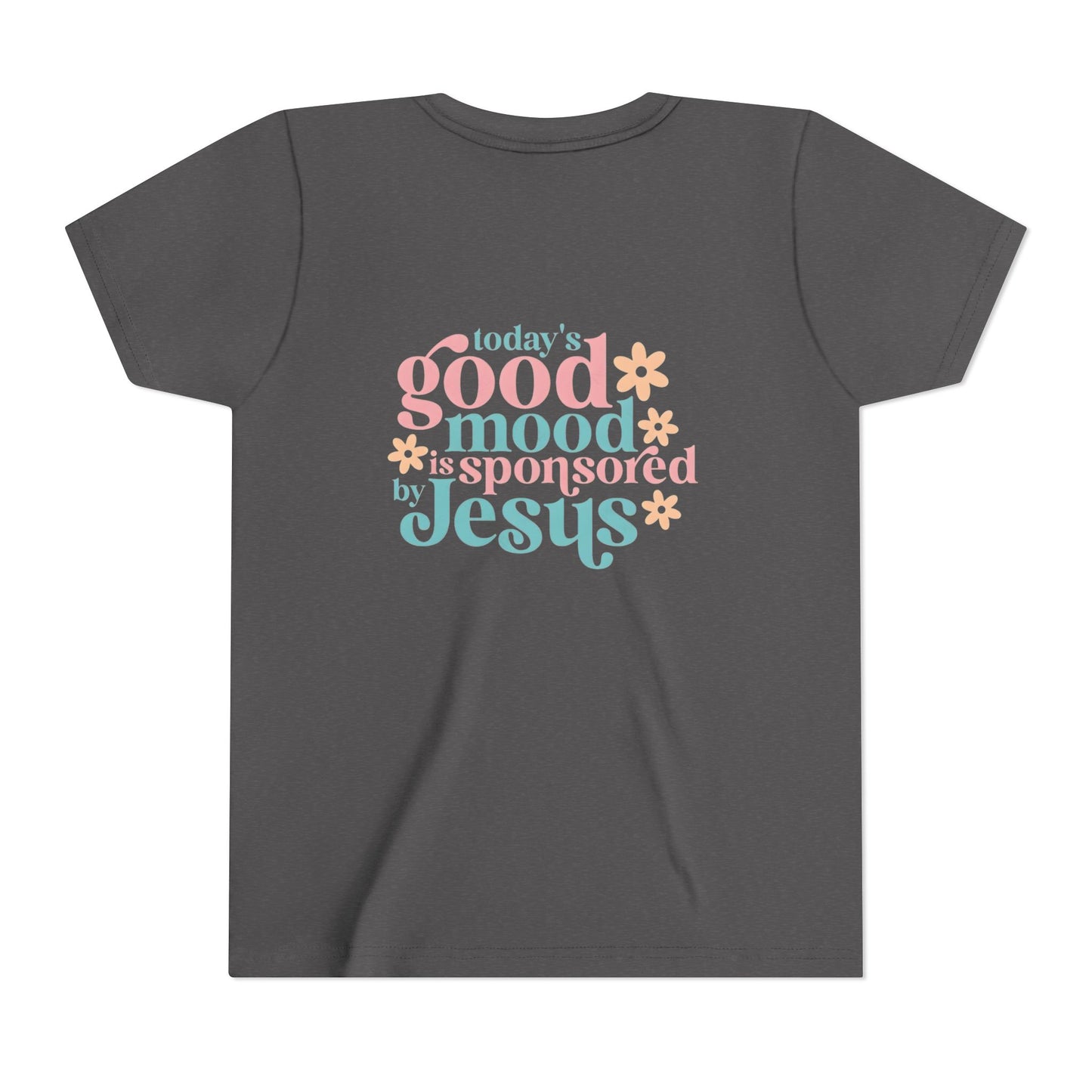 Youth Tee – "Today's Good Mood is Sponsored by Jesus" Retro Floral Christian Shirt