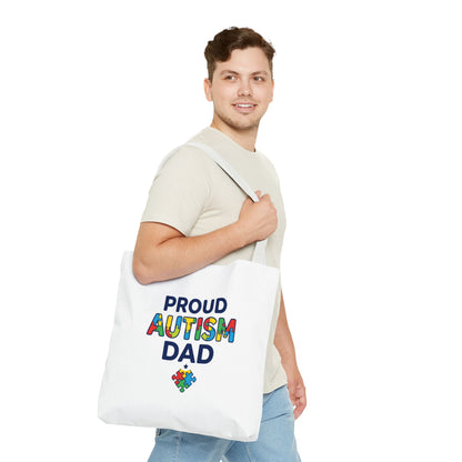 Proud Autism Dad Tote Bag — Colorful Puzzle-Heart Support Gift