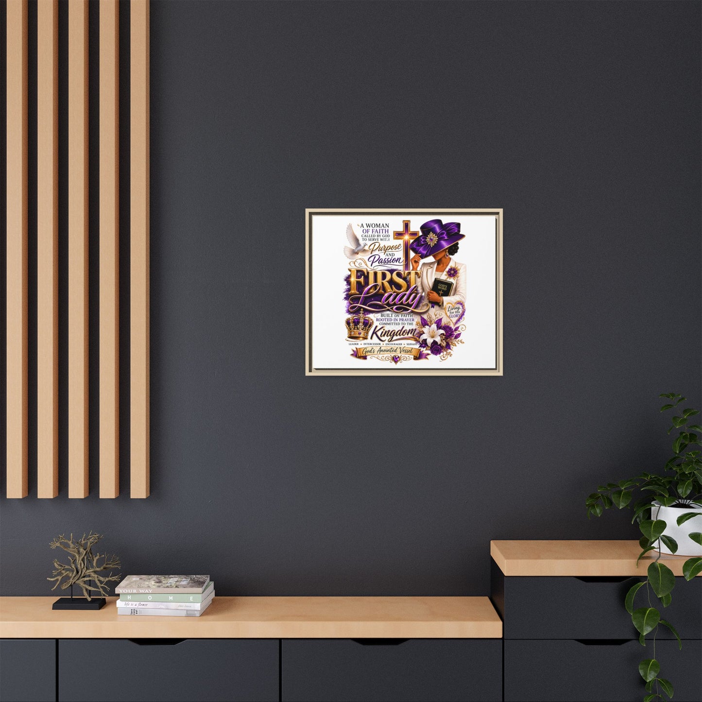 First Lady Faith Wall Art — Framed Matte Canvas (Purple & Gold)