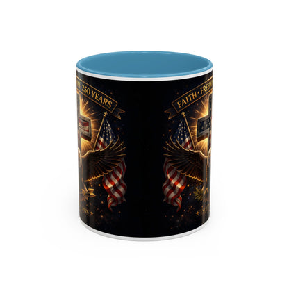 Patriotic Faith & Freedom Accent Coffee Mug — Eagle, Cross & American Flag (1776–2026)