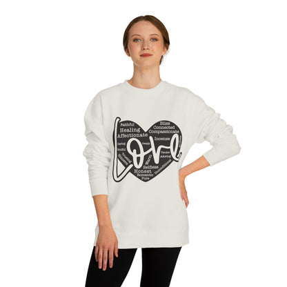 Love Word-Cloud Crewneck Sweatshirt — Heart Typography Design