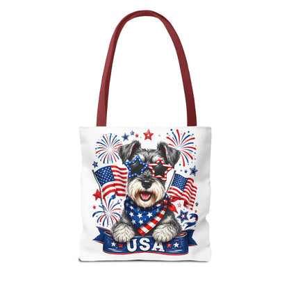 Patriotic Schnauzer Tote Bag — USA Flag Fireworks All-Over Print