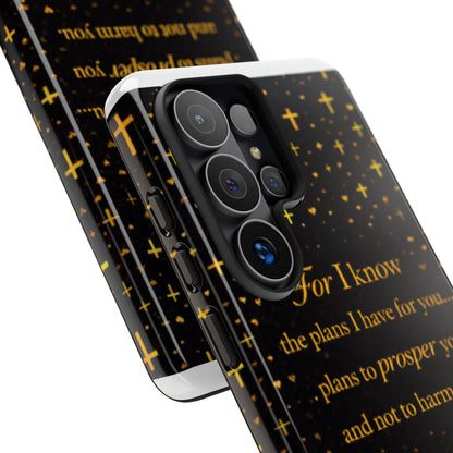 Phone Case — "For I Know" Jeremiah 29:11 Gold Cross Christian Tough Case