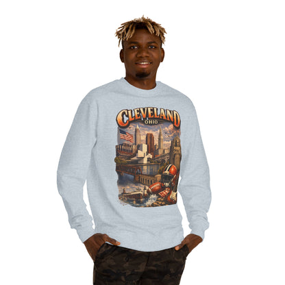 Cleveland Retro Cityscape Sweatshirt — Ohio Pride Football & Rock Design