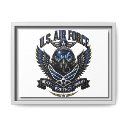 U.S. Air Force Emblem Framed Canvas Print – "Defend Protect Dominate" Military Wall Art