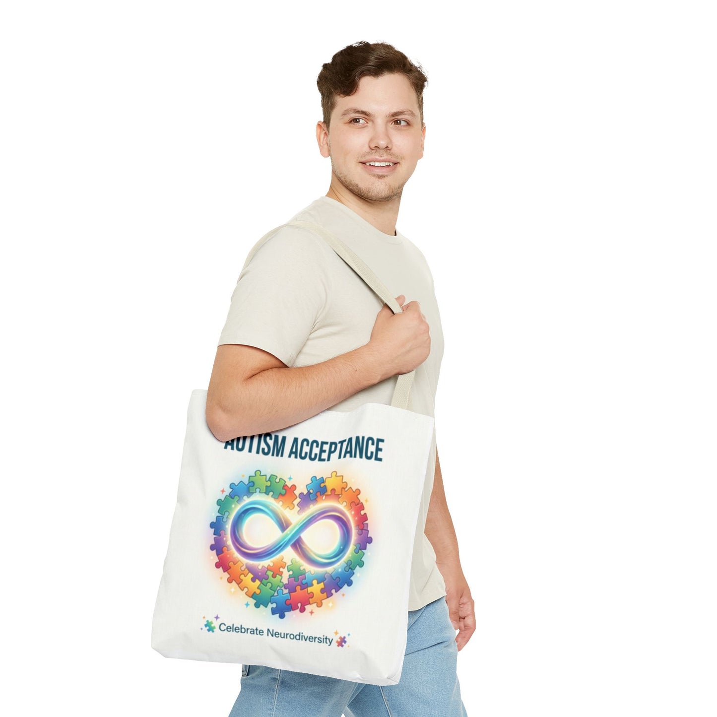 Autism Acceptance Tote Bag — Rainbow Neurodiversity Infinity Puzzle Design