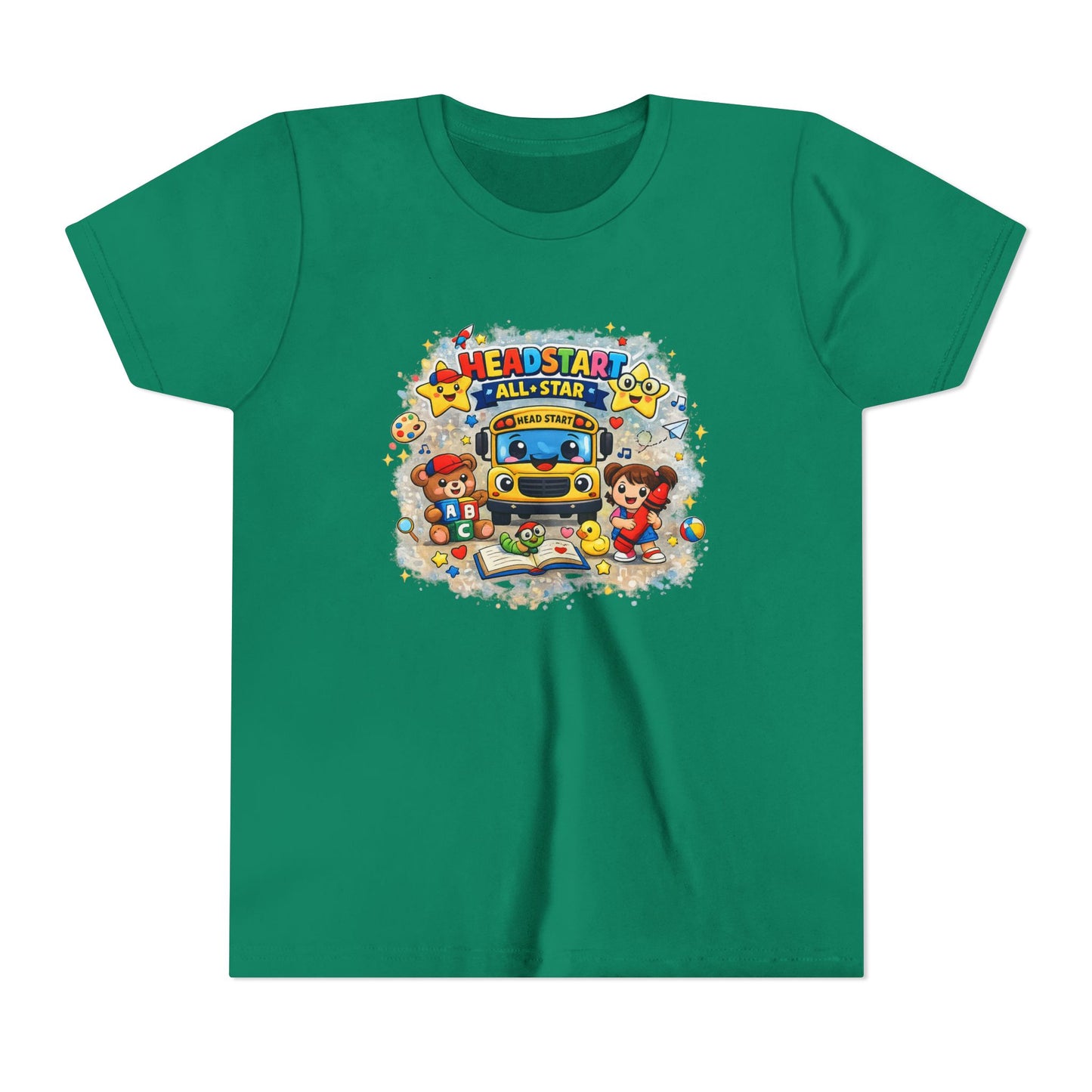 Youth Tee — "Headstart All-Star" Cute School Bus & Characters Back-to-School Shirt