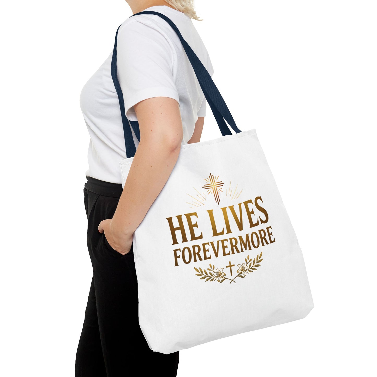 He Lives Forevermore Tote Bag – Christian Faith Cross Easter Canvas Tote
