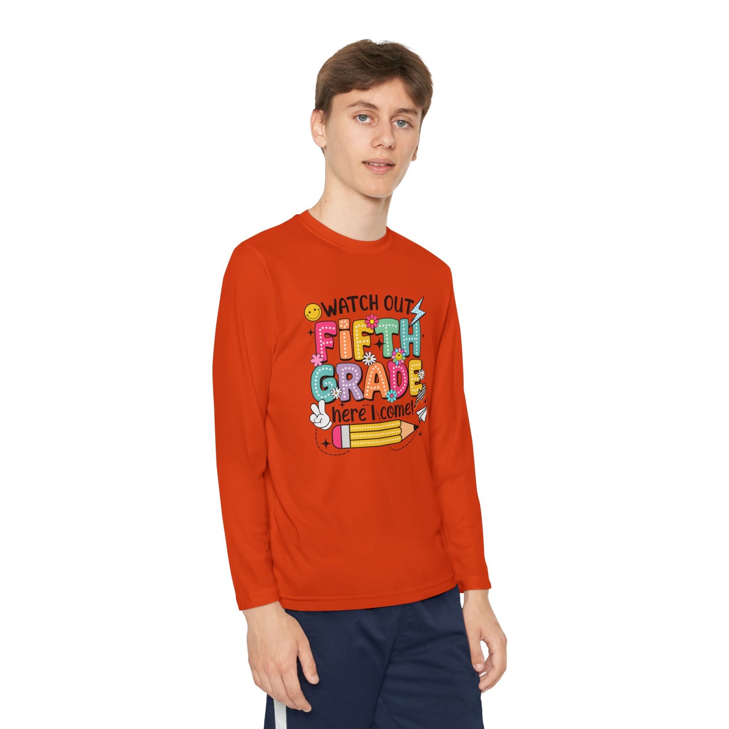 Youth Long Sleeve Tee - "Watch Out Fifth Grade Here I Come" Back-to-School Shirt