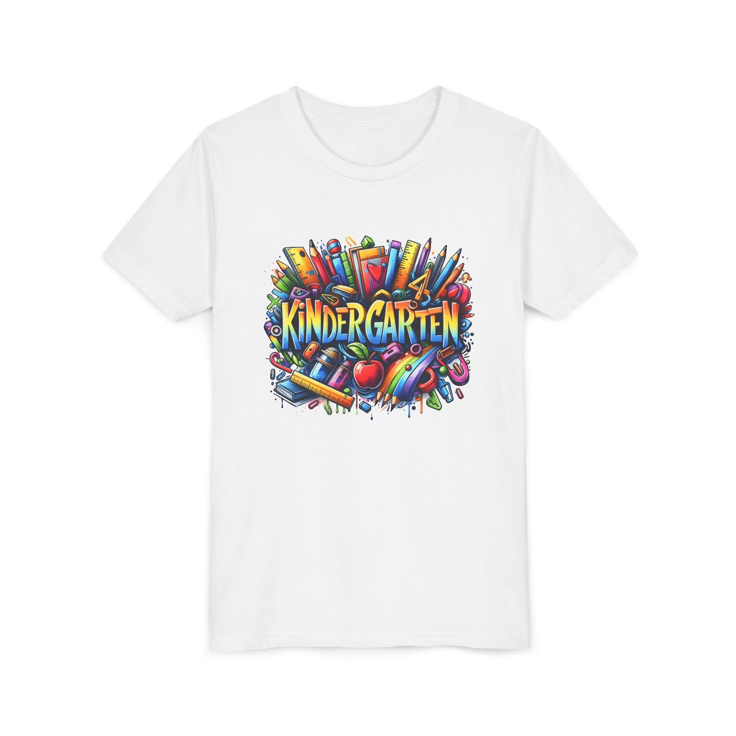Kindergarten Colorful School Supplies Youth Tee — Back-to-School Kids T-Shirt