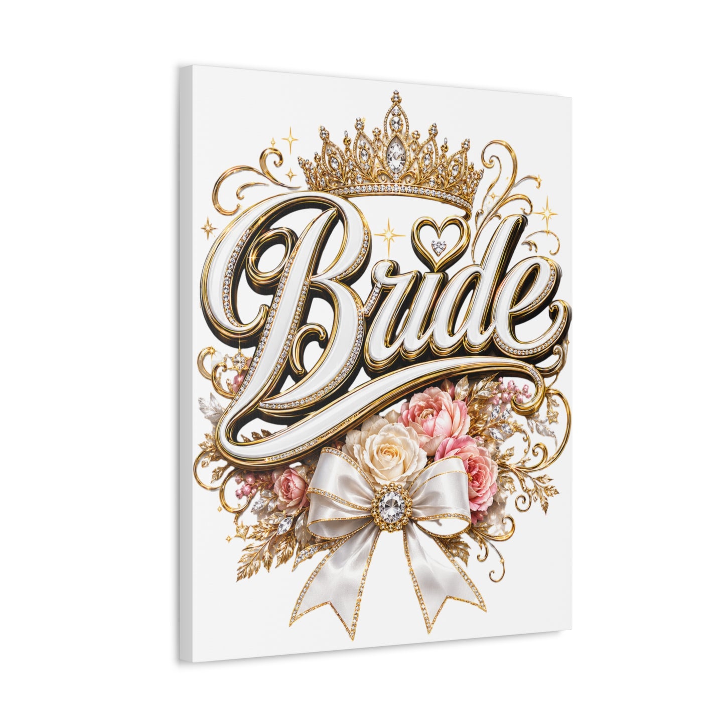 Bride Stretched Canvas – Gold Crown Floral Wedding Wall Art