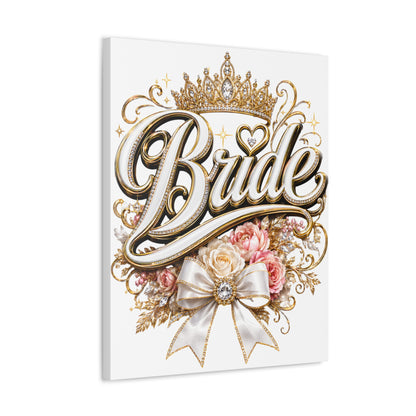 Bride Stretched Canvas – Gold Crown Floral Wedding Wall Art