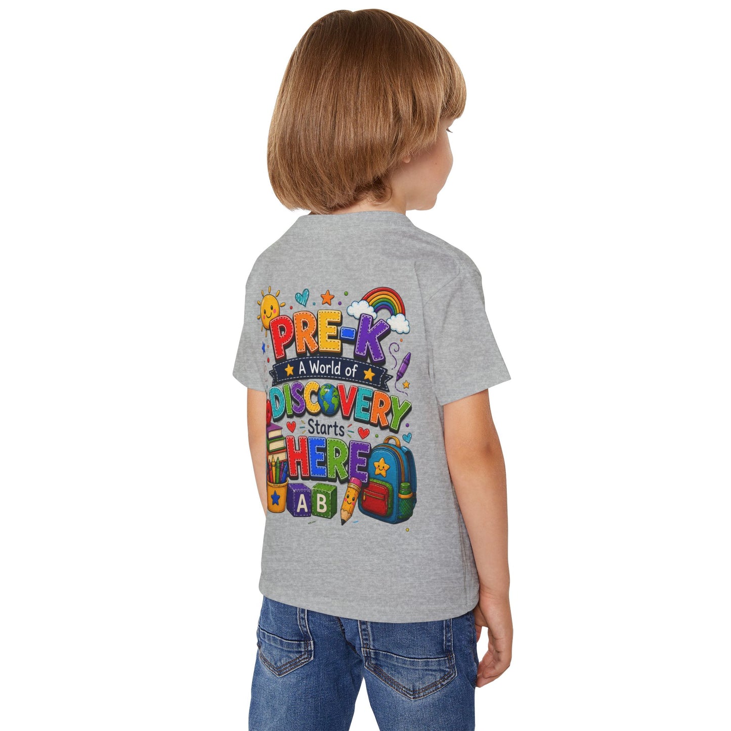 Toddler T‑Shirt — "Pre-K: A World of Discovery Starts Here" Colorful Back-to-School Tee