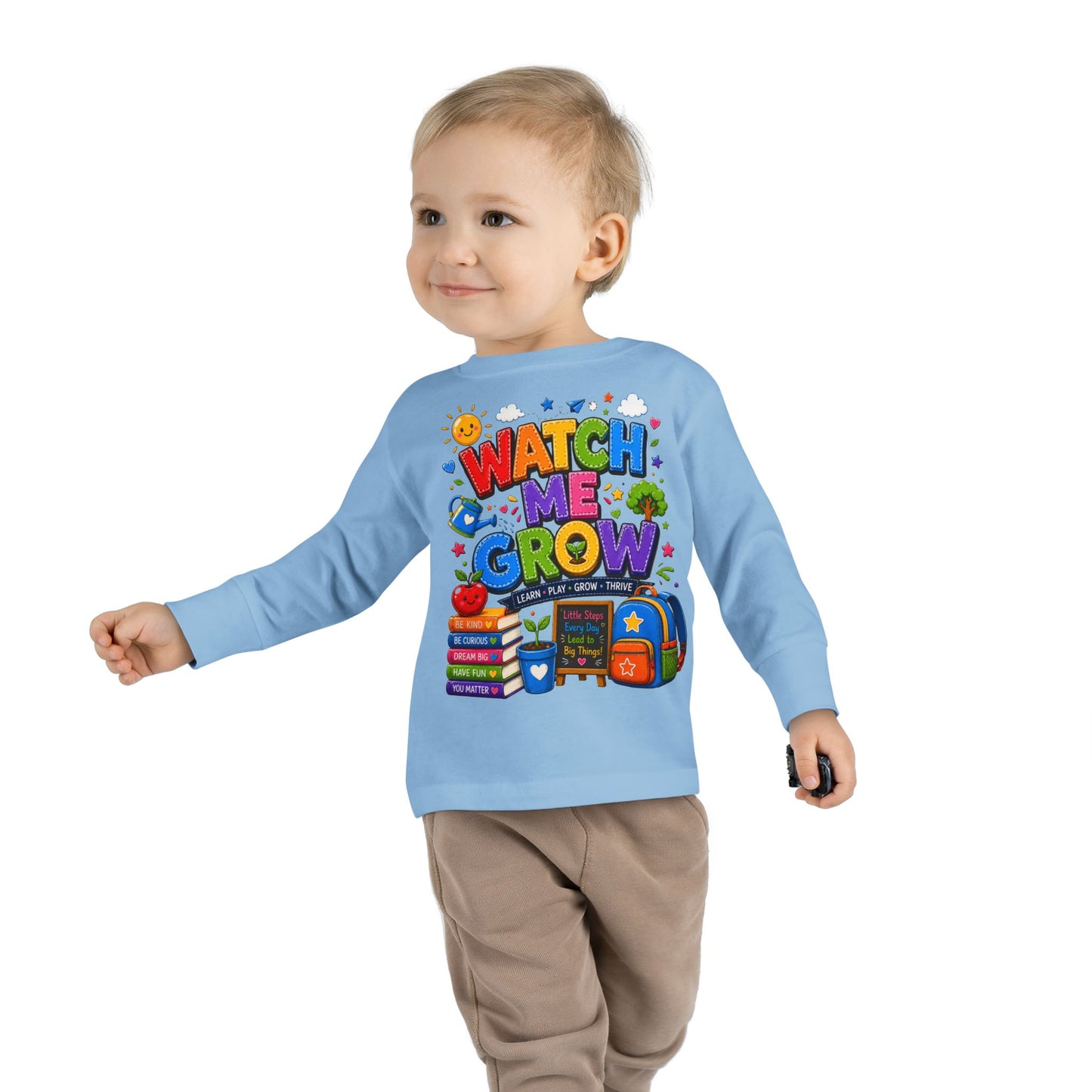 Watch Me Grow Toddler Long Sleeve Tee — Back to School Cute Growth Shirt