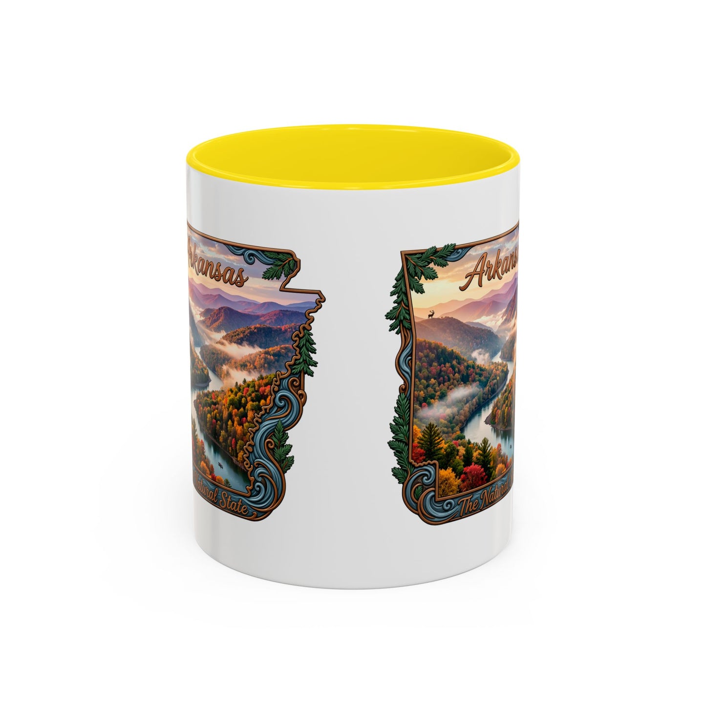 Arkansas Scenic Coffee Mug — Vintage State Map River Landscape (11/15 oz)
