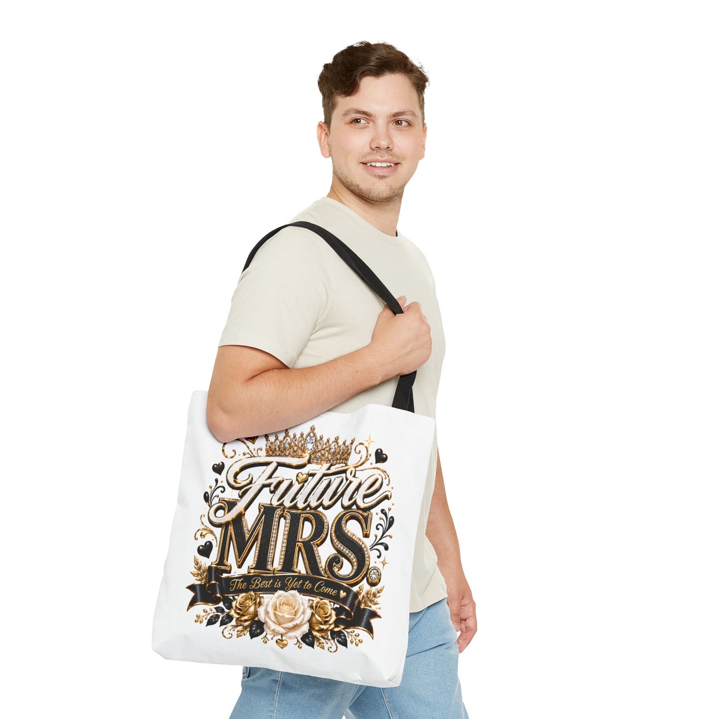 Future Mrs. Tote Bag — Bridal Bachelorette Gift Bag with Gold Crown Design