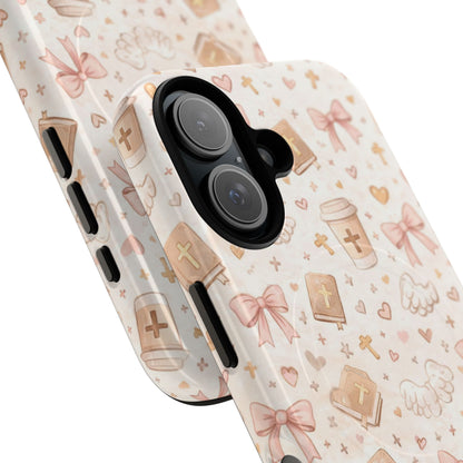 Christian Pattern Phone Case — Cute Cross, Bible & Dove Tough Magnetic Case