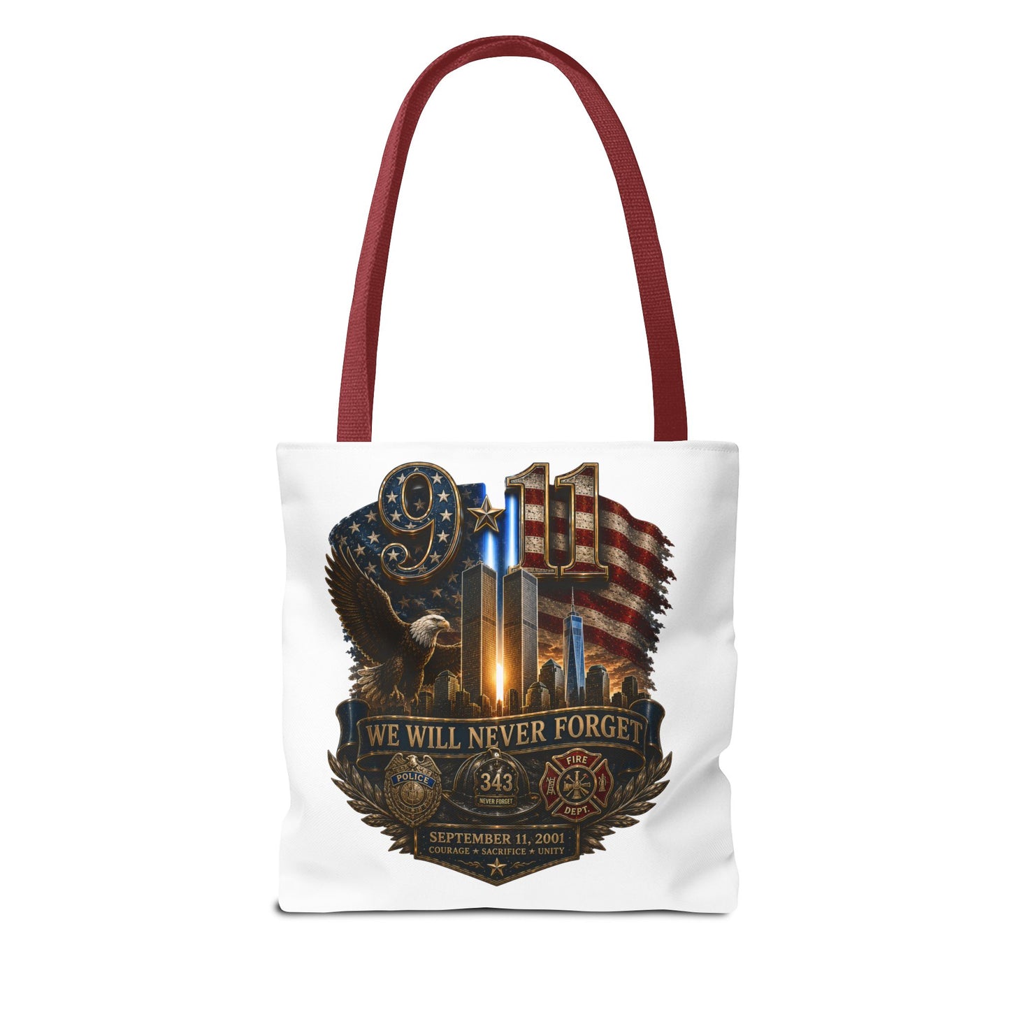 9/11 Memorial Tote Bag — "We Will Never Forget" Patriotic Tribute