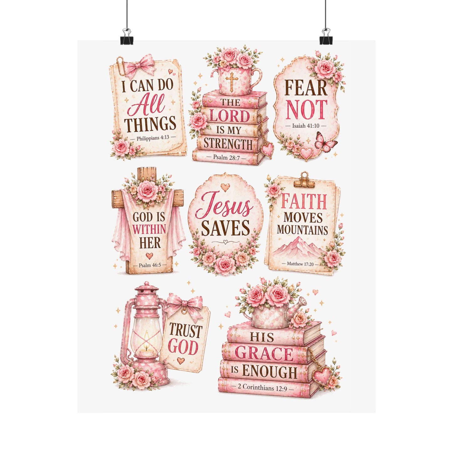 Christian Scripture Matte Poster - Floral 'Jesus Saves' & Encouraging Verses (Vertical)