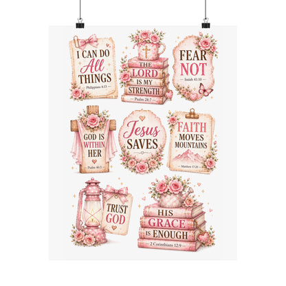 Christian Scripture Matte Poster - Floral 'Jesus Saves' & Encouraging Verses (Vertical)