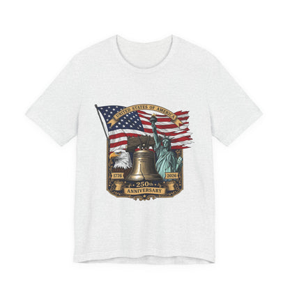 Liberty 250th Anniversary T-Shirt — American Flag, Liberty Bell & Statue of Liberty Tee