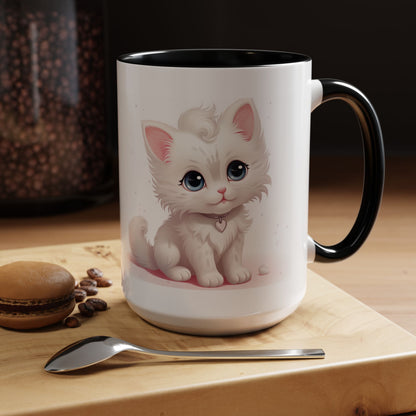 Cute White Kitten Accent Coffee Mug — 11/15oz Cat Lover Gift