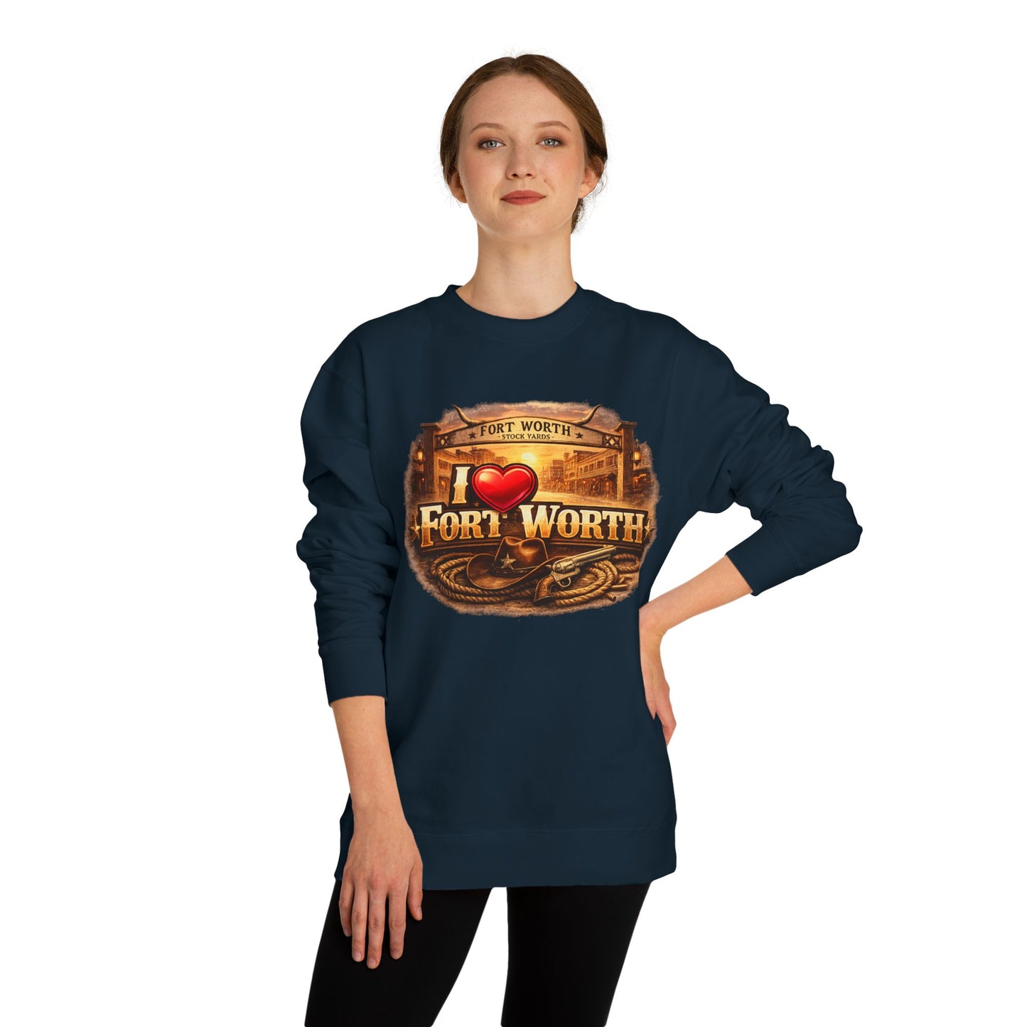 I Heart Fort Worth Crewneck Sweatshirt — Vintage Texas City Pride
