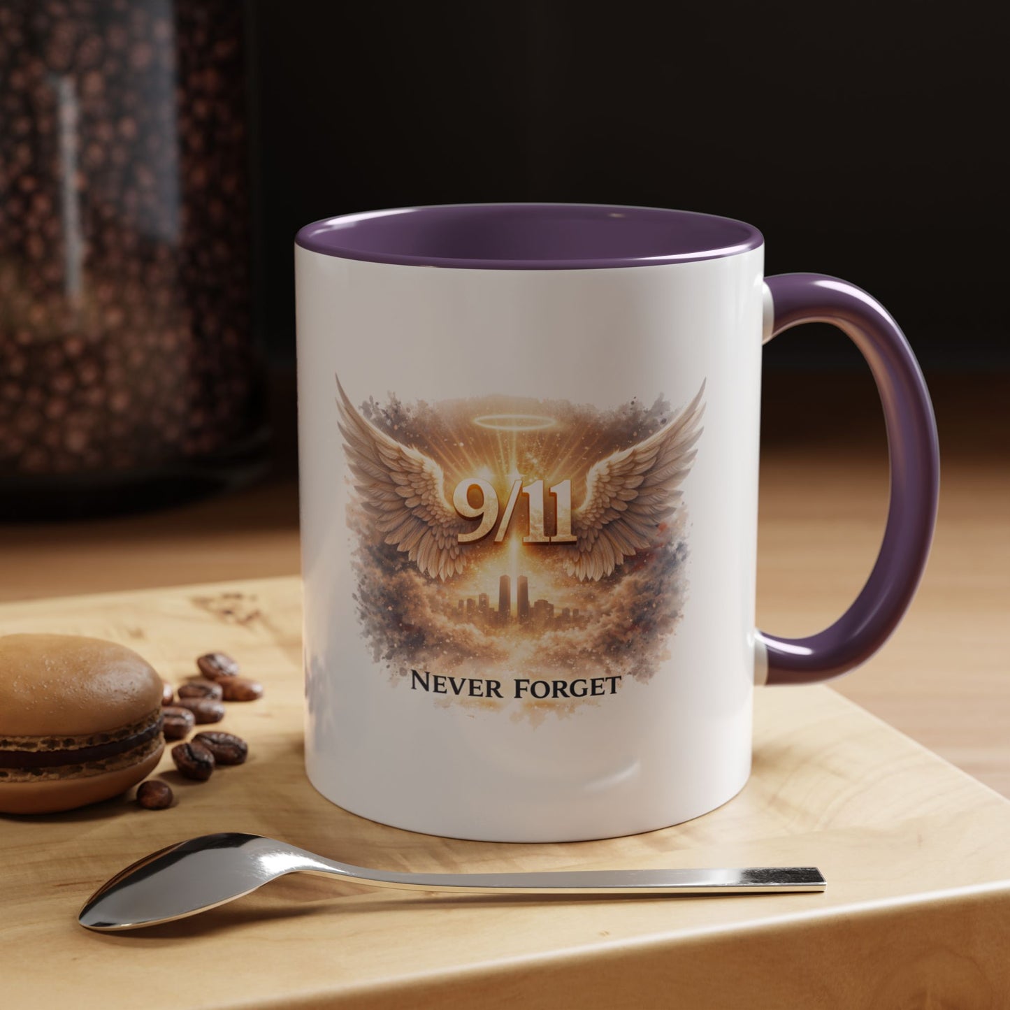9/11 Never Forget Accent Coffee Mug — Memorial Tribute Ceramic Mug