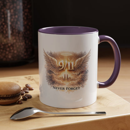 9/11 Never Forget Accent Coffee Mug — Memorial Tribute Ceramic Mug