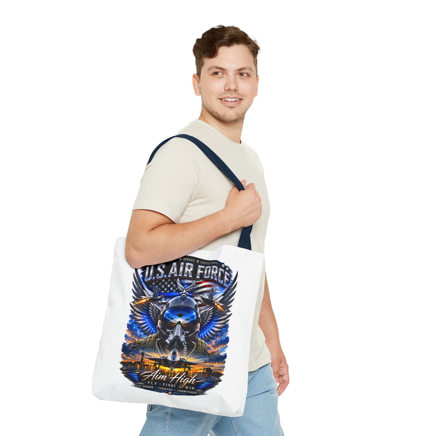 U.S. Air Force Aviator Tote Bag – 'Aim High' Military Pilot Design