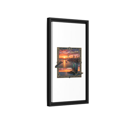 Framed Matte Canvas Wall Art — New York City Sunset Skyline with Statue of Liberty
