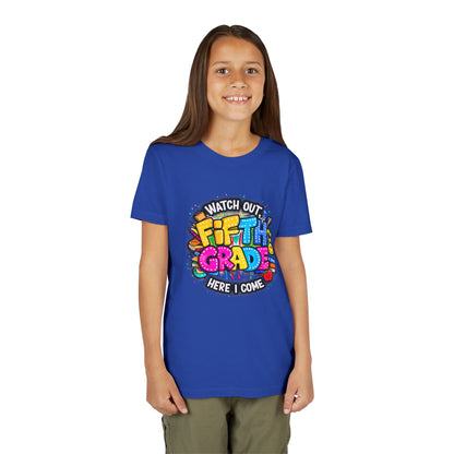 Fifth Grade T‑Shirt for Kids - "Watch Out Fifth Grade Here I Come" Back-to-School Tee