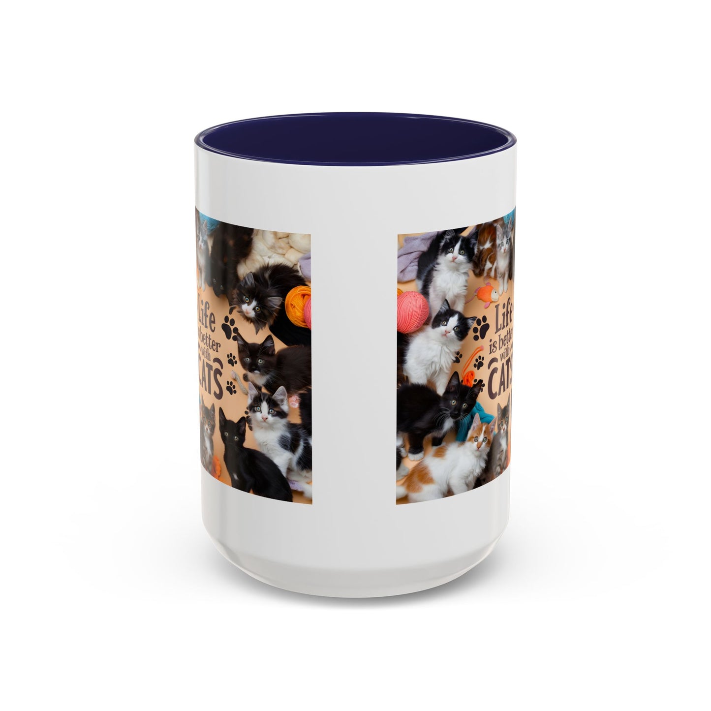 Cat Lover Accent Coffee Mug — “Life Is Better With Cats” 11/15oz